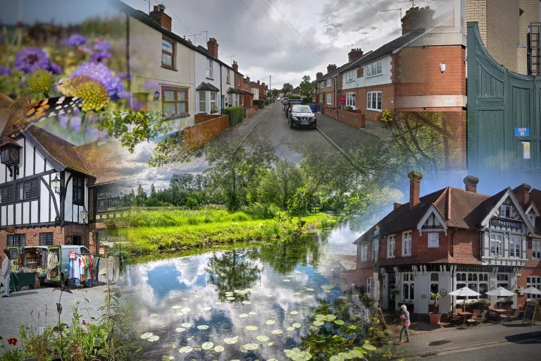 Collage of images of Ascot village and high street