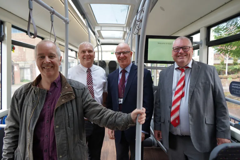 Group inside the new vehicles. R-L: Cllr Werner, Nick West (TVB), Cllr Hill, Simon Fisher (TVB)