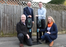 Cabinet members Cllr Geoff Hill, Cllr Joshua Reynolds, Cllr Simon Werner and Cllr Karen Davies with chargepoints in Cromwell Rd