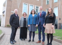 Photo caption: Outside Maidenhead Town Hall is (left to right) Councillor Simon Werner, the Council Leader; Lin Ferguson, Executive Director of Children’s Services and Education at the Royal Borough; Councillor Amy Tisi, Cabinet member for children’s services, education and Windsor; Stephen Evans, Chief Executive of the Royal Borough; and Lucy Kourpas, Achieving for Children’s Chief Operating and Finance Officer.