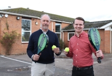 Phil Basford, Founder and Chief Executive of Berkshire Padel, left, and Councillor Joshua Reynolds, Cabinet Member for Communities and Leisure, outside the sports pavilion at Braywick Park.