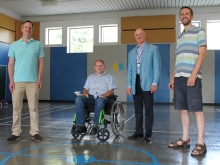 In the sports hall at 4 Marlow Road this week are, left to right, Councillor Andrew Johnson, Maidenhead Community Centre trustee Dean Yorke, Councillor Geoff Hill and centre trustee Jack Douglas. 