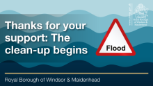 This image shows a flood warning sign. Thanks for your support. The clean-up begins. 