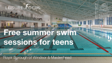 This image shows a swimming pool. Free summer swim sessions for teens.