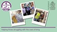 This image says "Helping those struggling with the cost of living" and includes photos of community partners