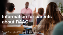 This image shows a teacher and pupils in a classroom. Information for parents about RAAC.
