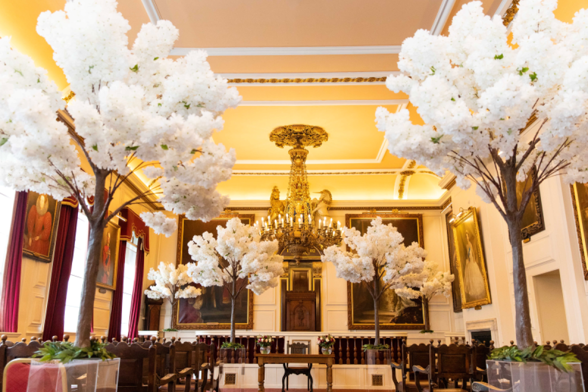 Windsor Guildhall Chamber with wedding flowers