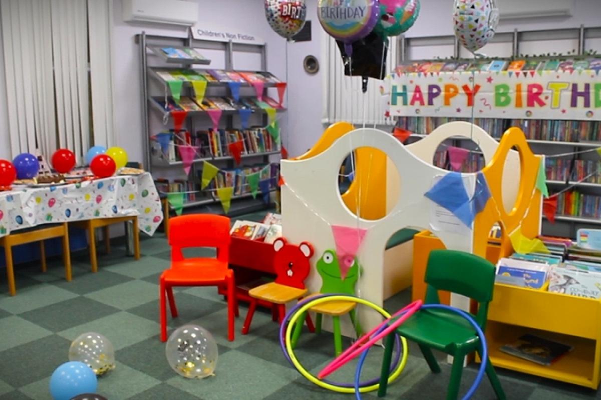 Datchet Library: Children's reading area, birthday party