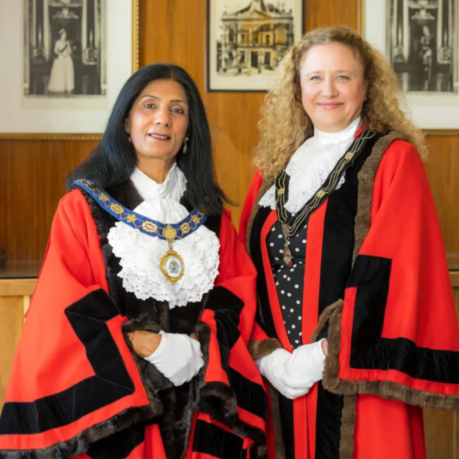 Mayor, Cllr Brar, and Deputy Mayor, Cllr Martin, wearing ceremonial robes